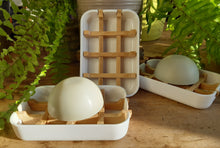 Load image into Gallery viewer, Eco Soap Dish &amp; Organic Soap Bar Bundle (white dish with Full size Green Herbs &amp; Clay bar)
